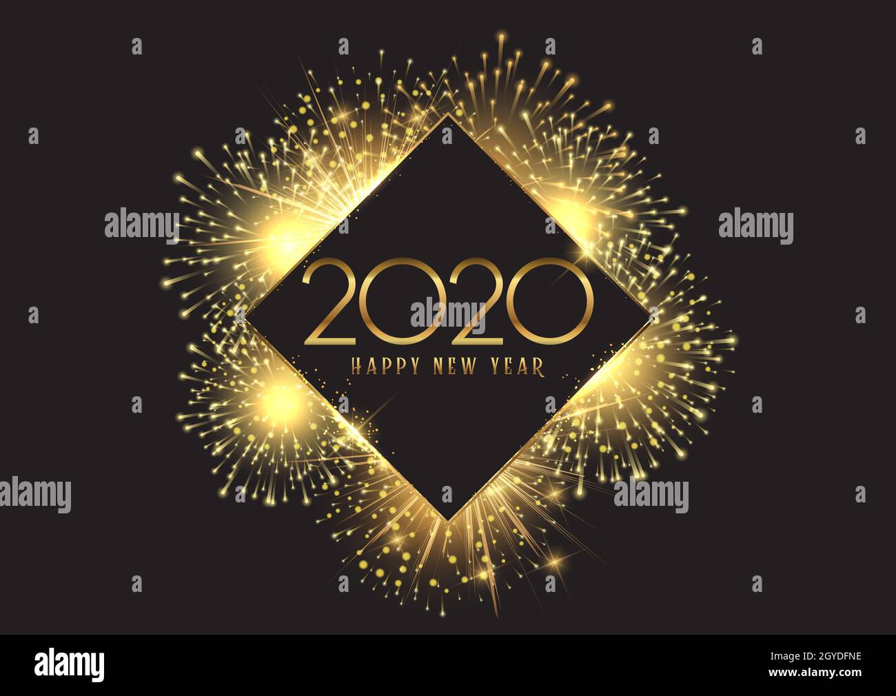 Happy New Year background with a golden fireworks design Stock Photo