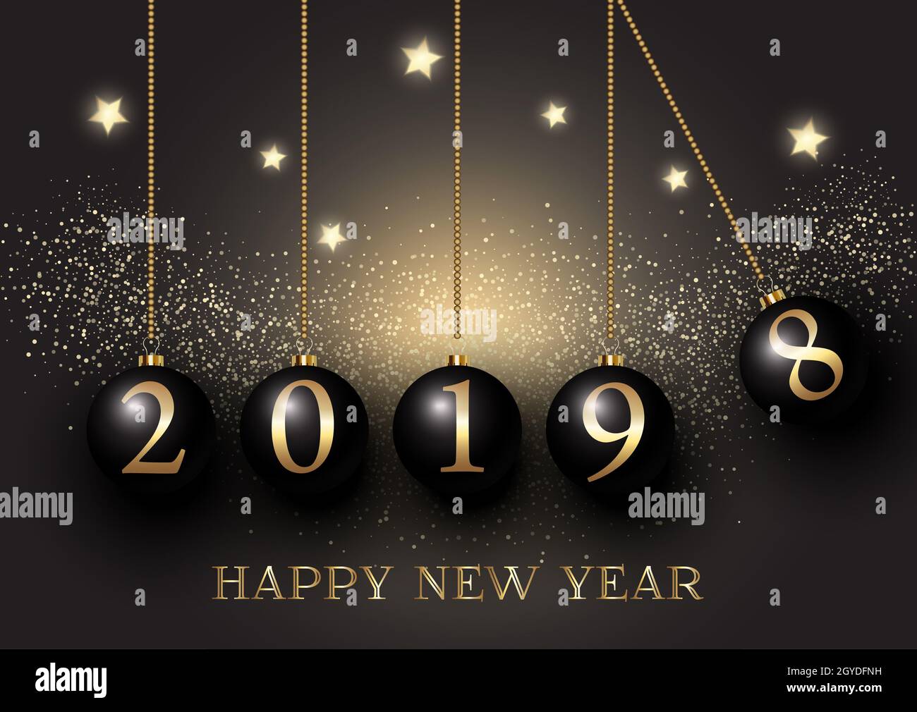 Happy New Year background with hanging bauble on glittery gold design ...