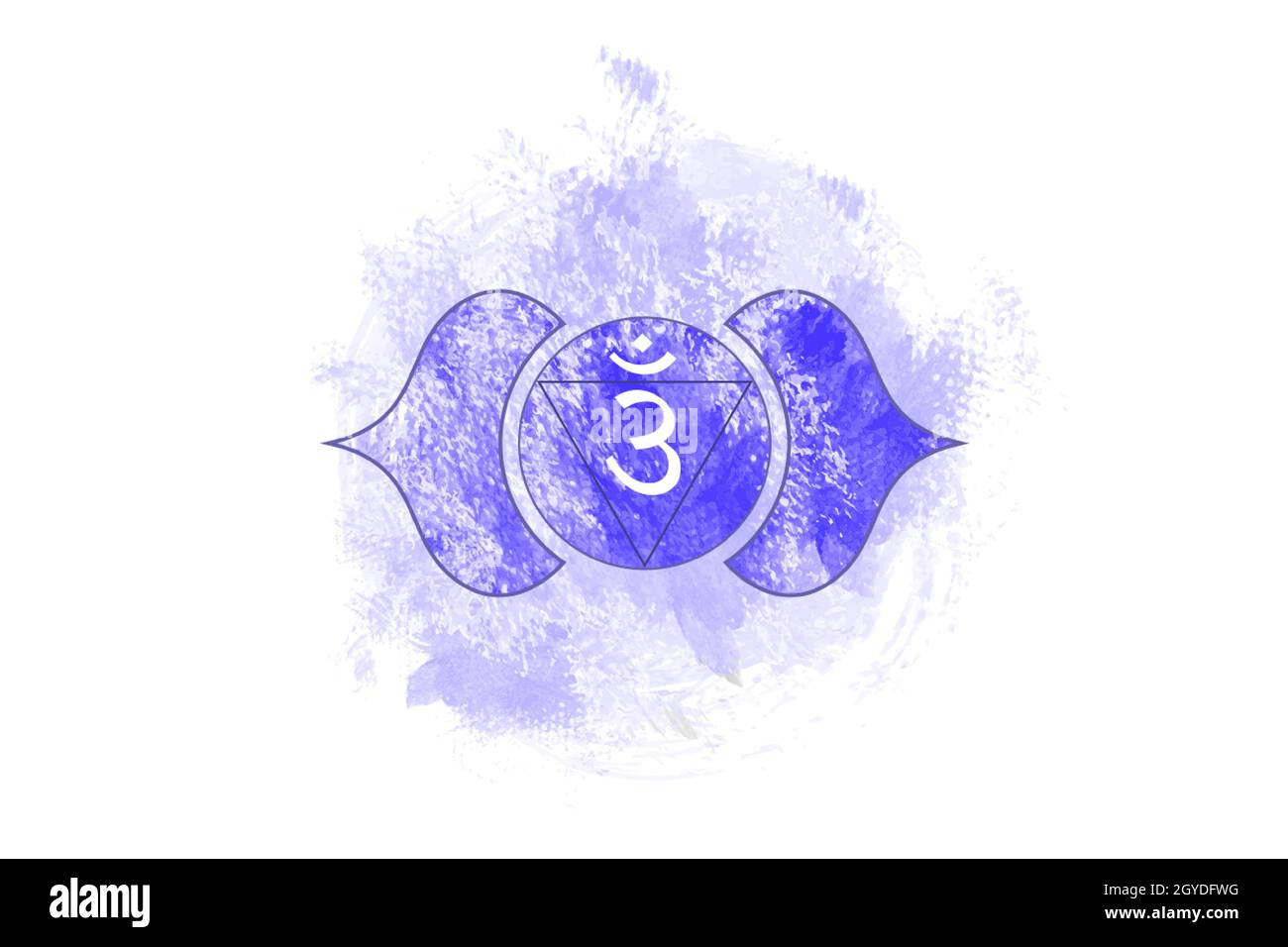 Sixth chakra of Ajna, Third eye chakra logo template in watercolor style. Purple mandala. Sacral sign meditation, yoga icon, vector isolated on white Stock Vector