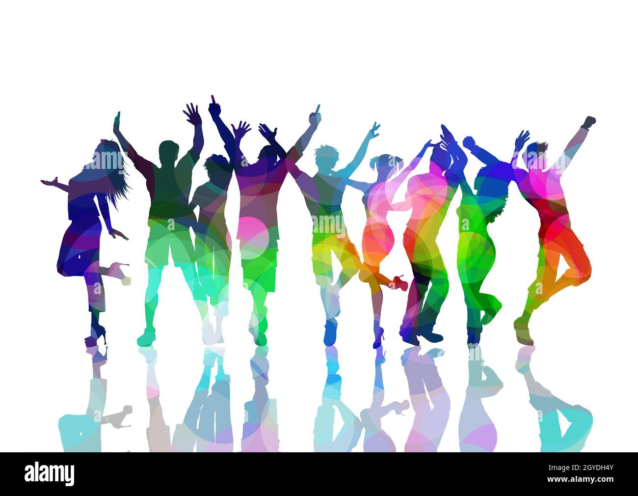 Abstract background with colourful silhouettes of people dancing Stock Photo Alamy