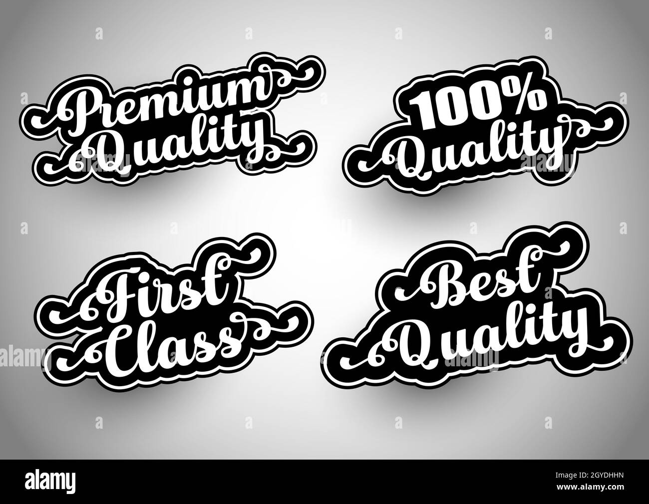 Collection of four quality themed sticker designs Stock Photo Alamy