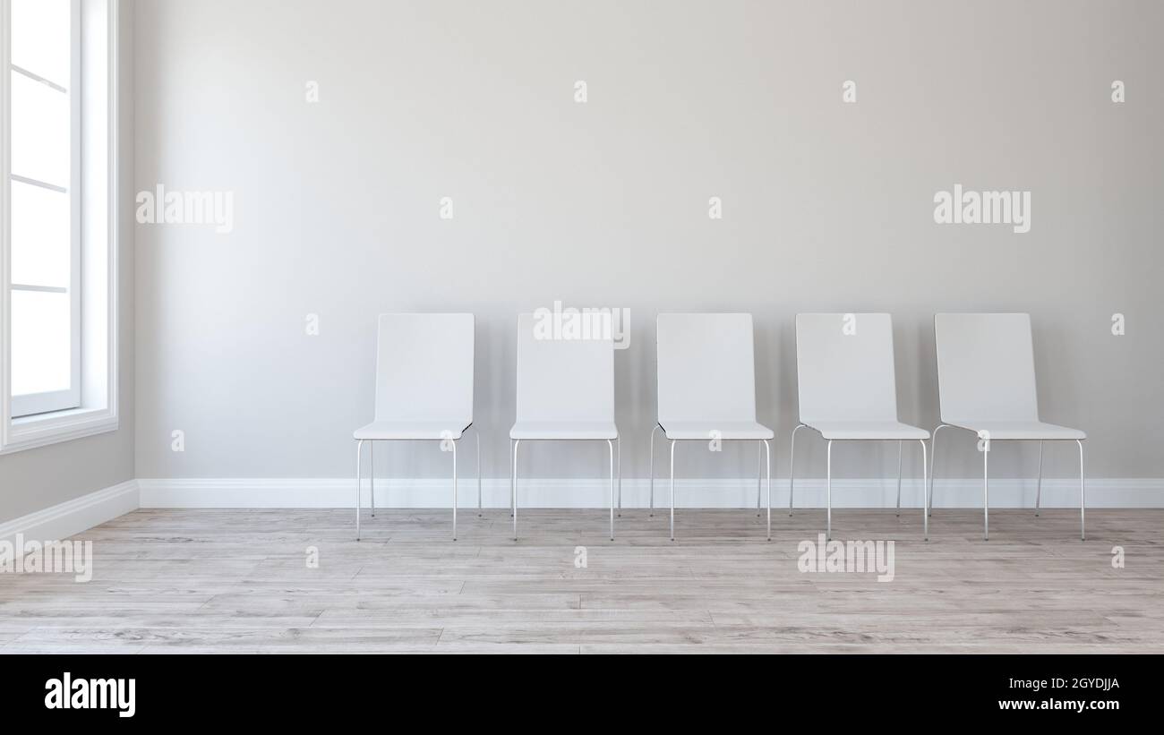 Render of 3D Row of chairs in contemporary Empty Room Stock Photo - Alamy