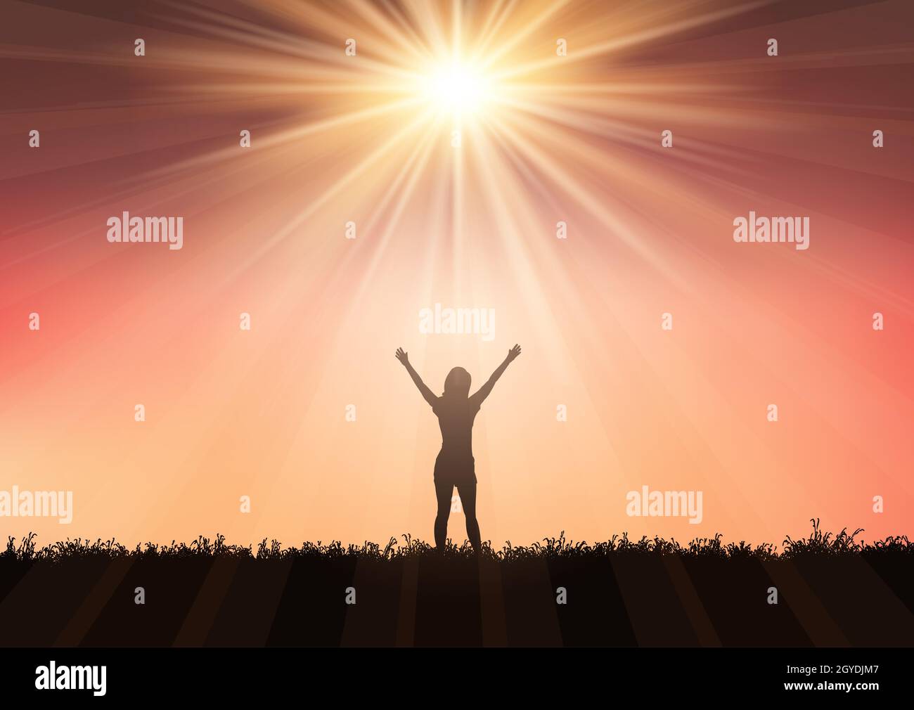 Silhouette woman arms raised against hi-res stock photography and ...