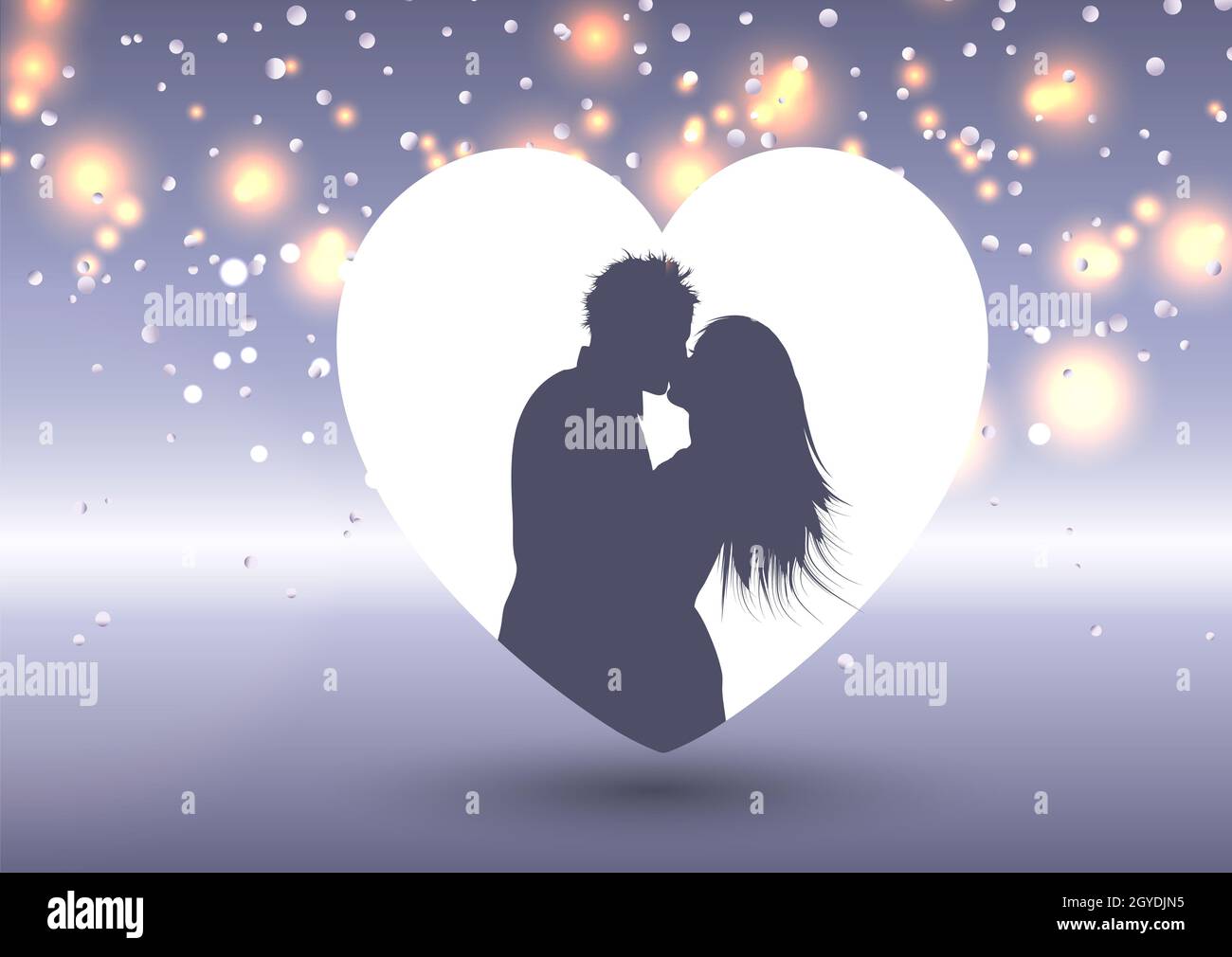Valentine's Day background with silhouette of a kissing couple in a ...