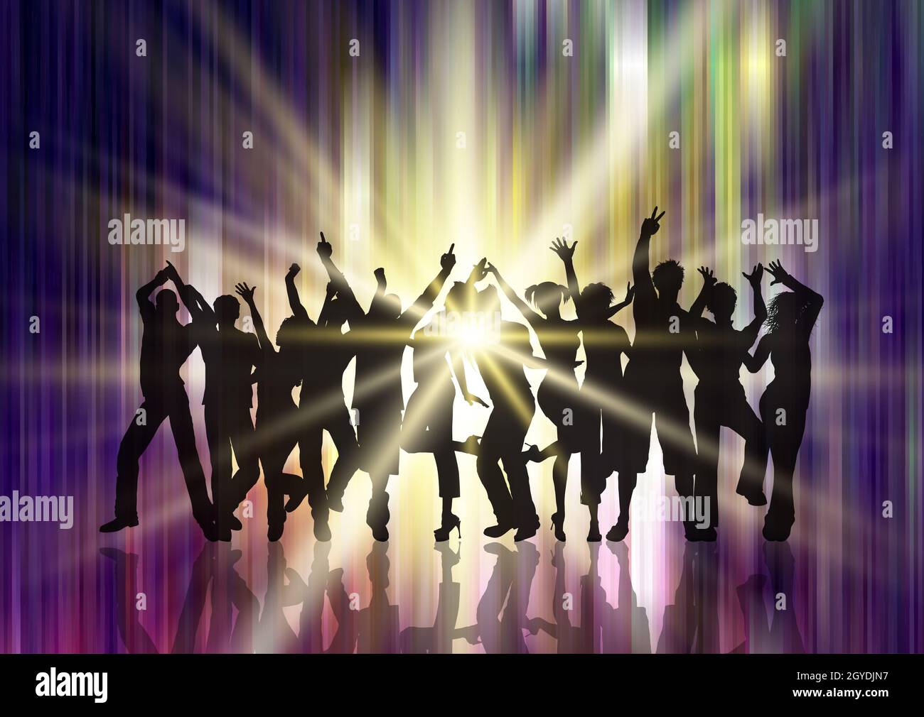 Silhouette of a party crowd on a starburst background Stock Photo - Alamy