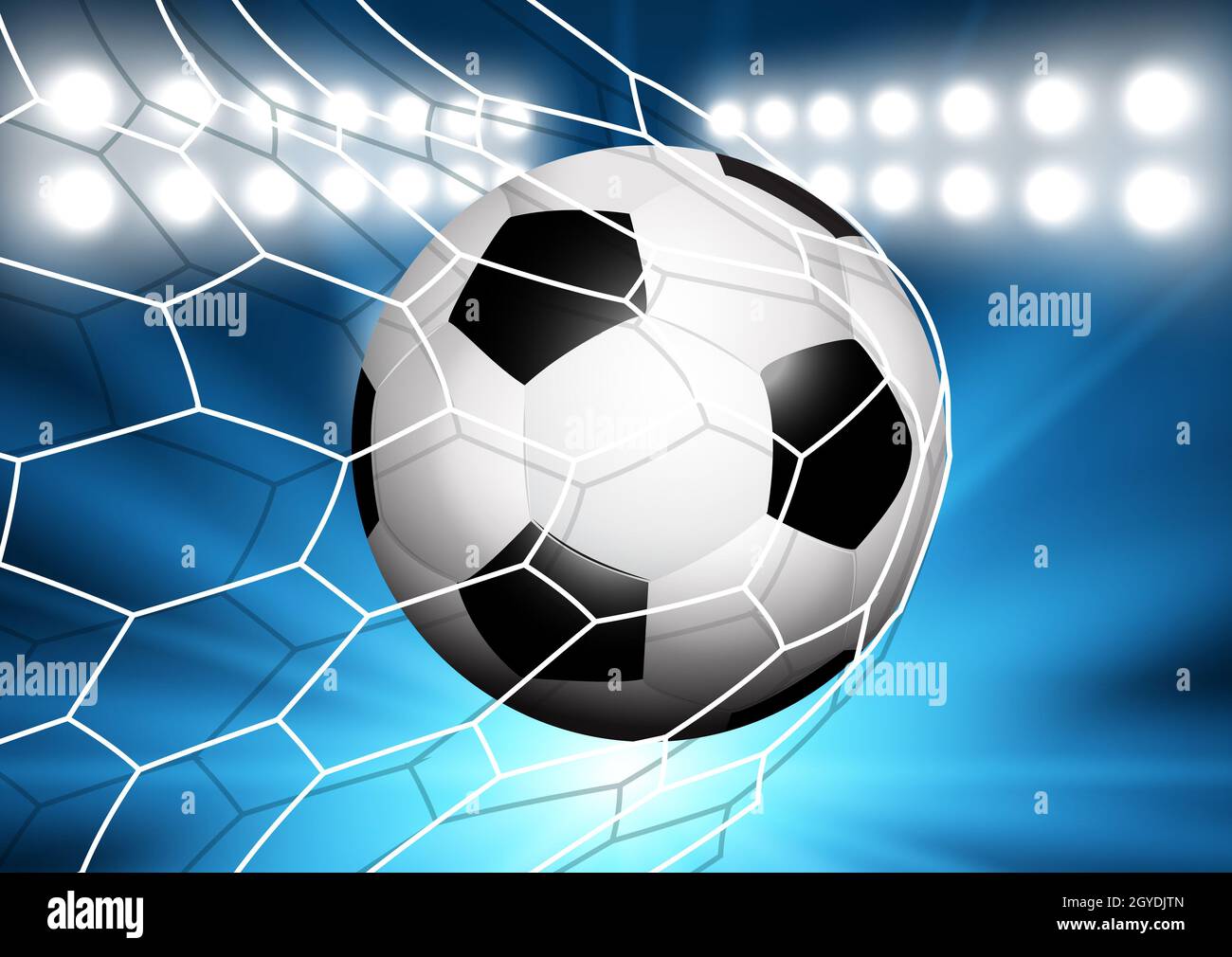 Football Or Soccer Ball Flying Into The Goal Net Stock Photo Alamy