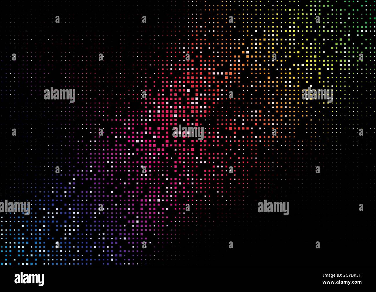 Techno background with rainbow coloured halftone squares design Stock Photo