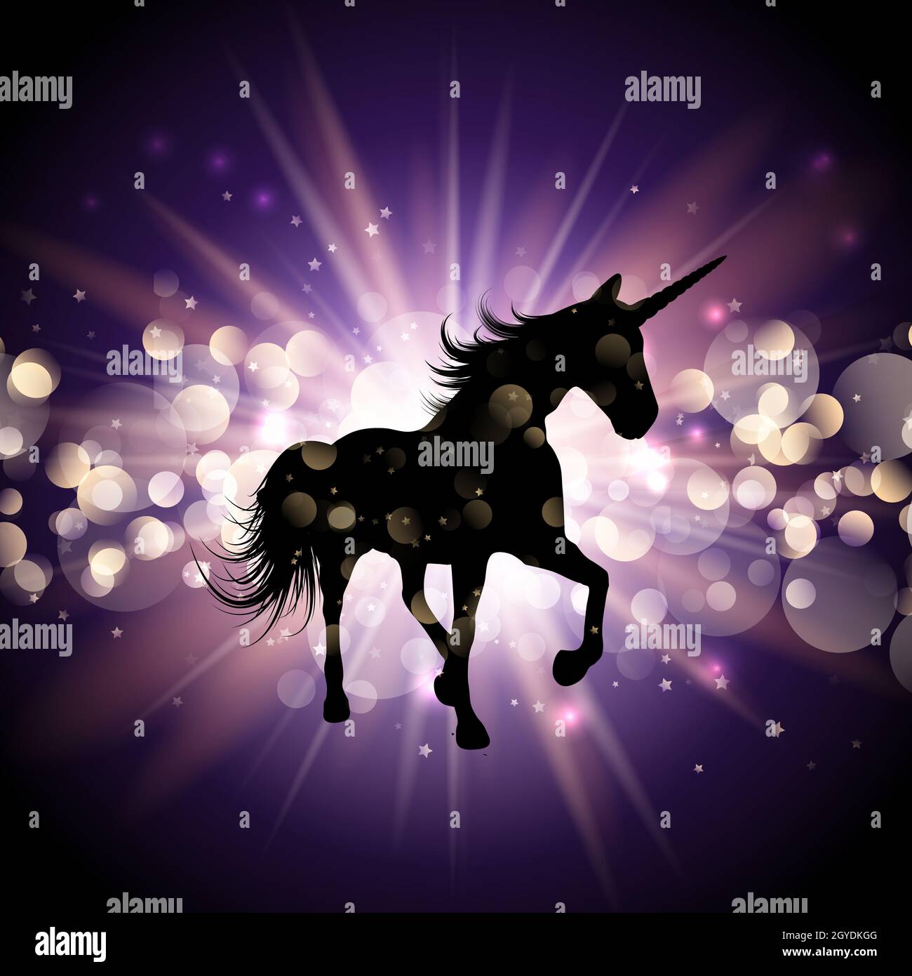 Silhouette of a unicorn on a starburst background Stock Photo - Alamy