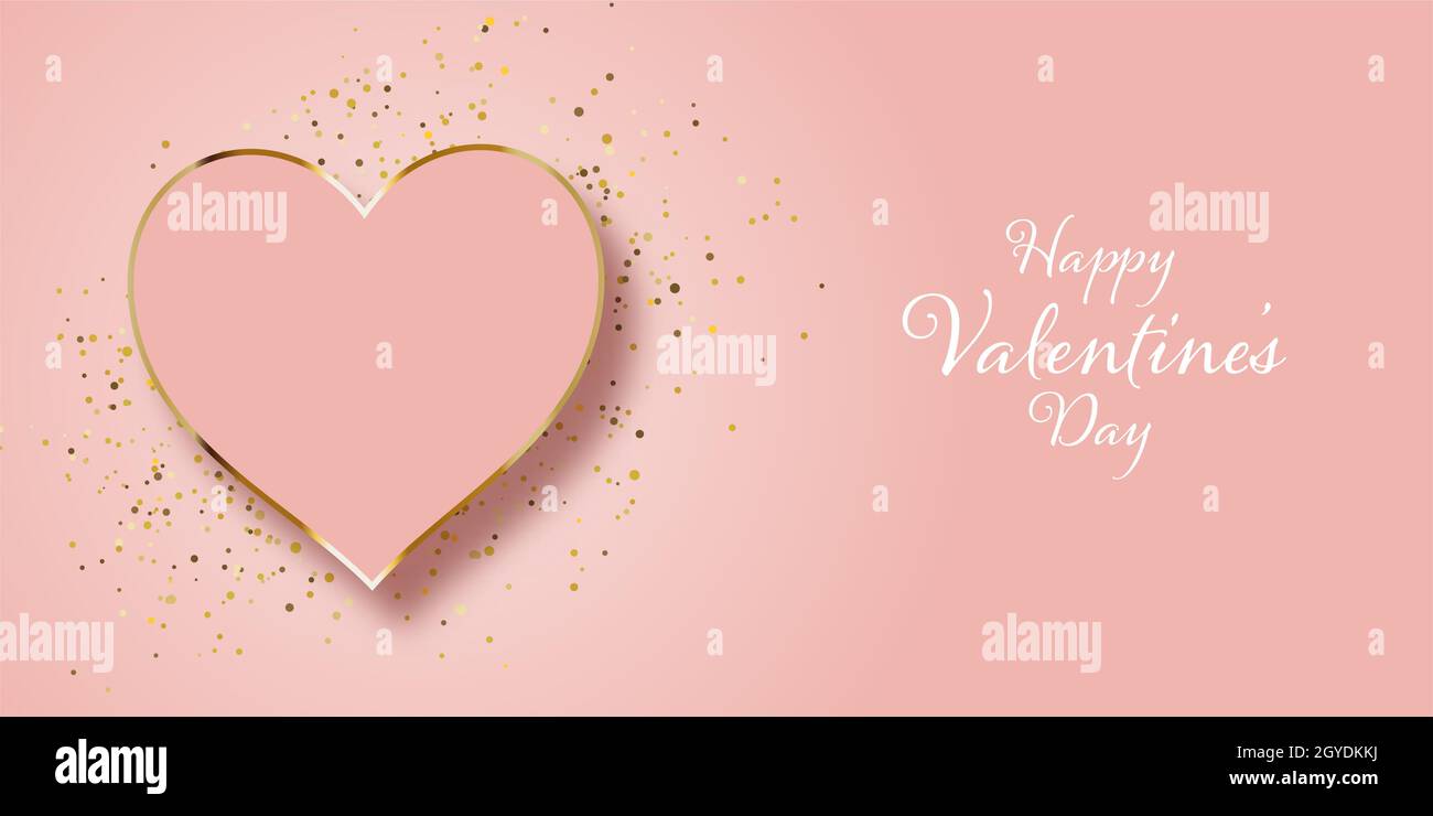 Valentines Day banner design with gold glitter and heart Stock Photo ...