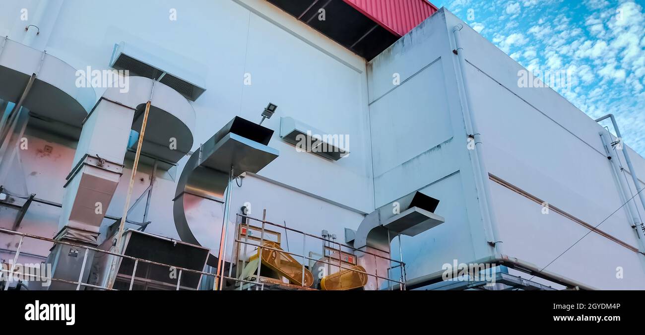 Air flow system of factory. Industrial ventilation. Air flow system of