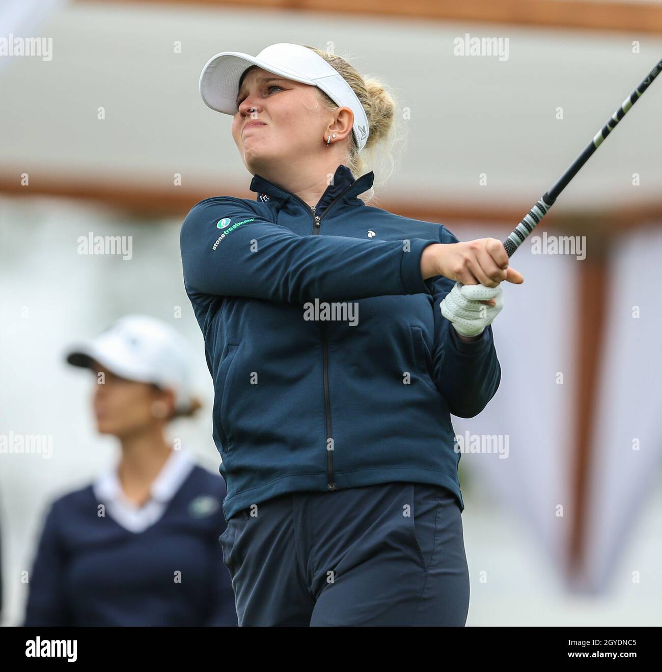 West Caldwell, NJ, USA. 7th Oct, 2021. Nanna Koerstz Madsen of Denmark tees off during the first round of the LPGA Cognizant Founders Cup at the Mountain Ridge Golf Course in West Caldwell, NJ. Mike Langish/Cal Sport Media. Credit: csm/Alamy Live News Stock Photo