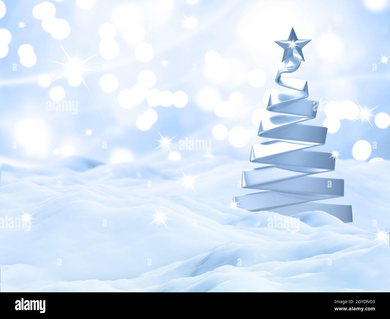 3D render of a Christmas snow landscape with silver tree Stock Photo ...