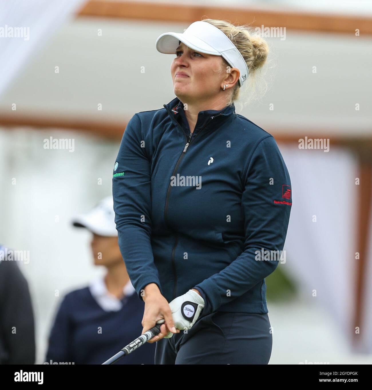 West Caldwell, NJ, USA. 7th Oct, 2021. Nanna Koerstz Madsen of Denmark tees off during the first round of the LPGA Cognizant Founders Cup at the Mountain Ridge Golf Course in West Caldwell, NJ. Mike Langish/Cal Sport Media. Credit: csm/Alamy Live News Stock Photo