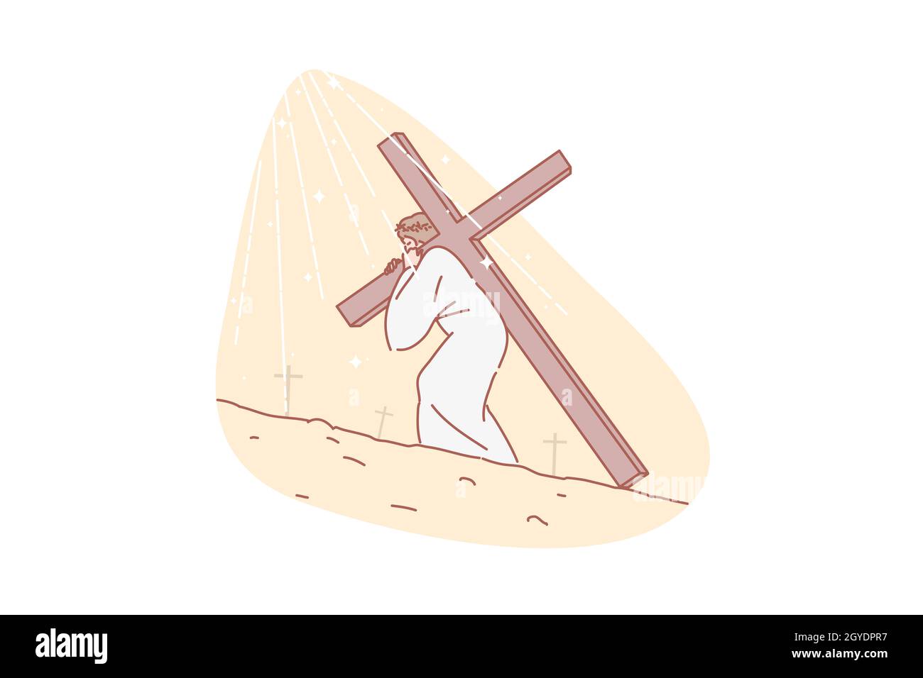 Jesus Christ, Bible, religion, Christianity, concept. Jesus carrying cross.  Road to Calvary. Messiah shouldering rood. Torment and salvation christian  Stock Photo - Alamy