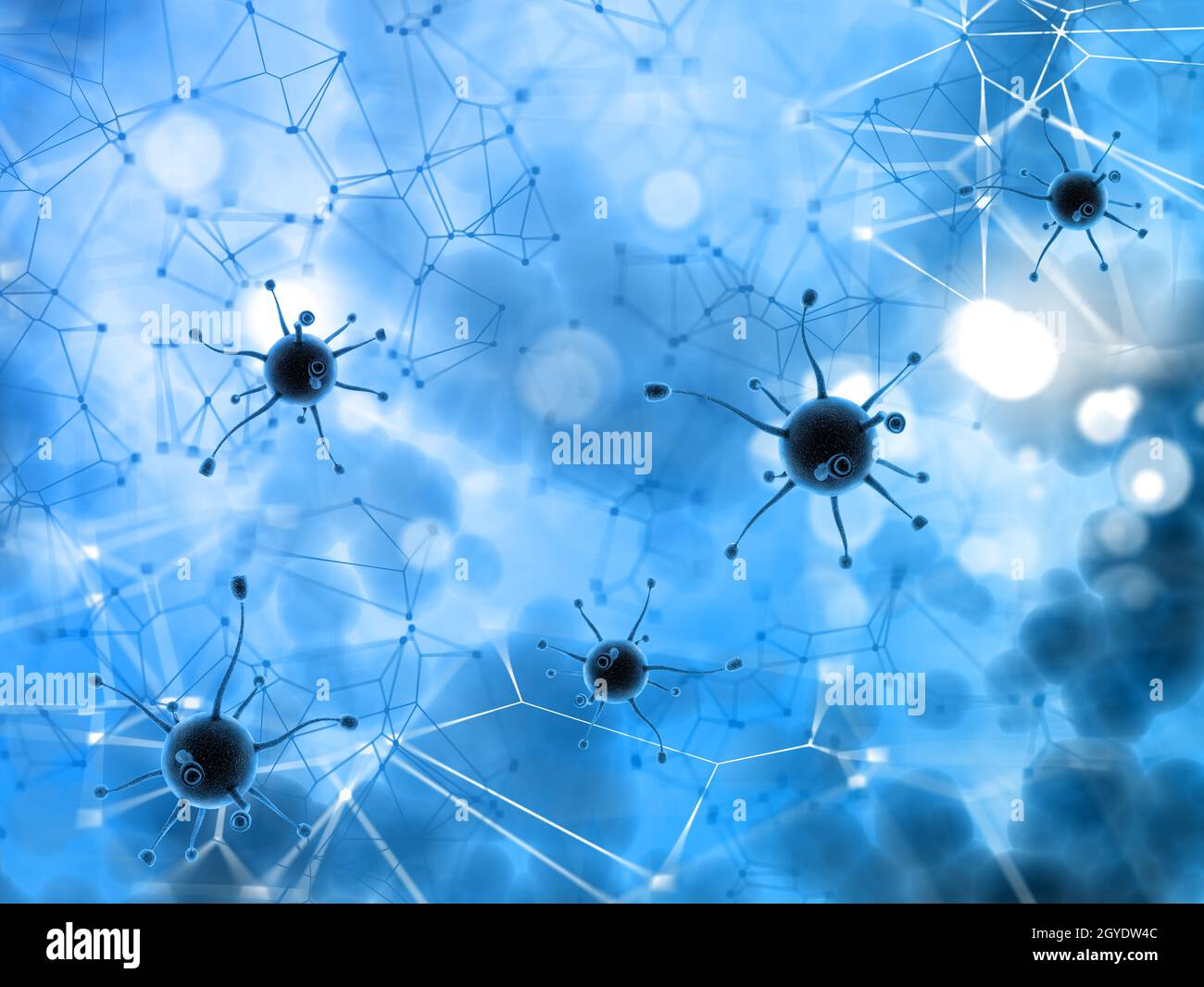 3D render of a medical background with virus cells on a low poly design Stock Photo