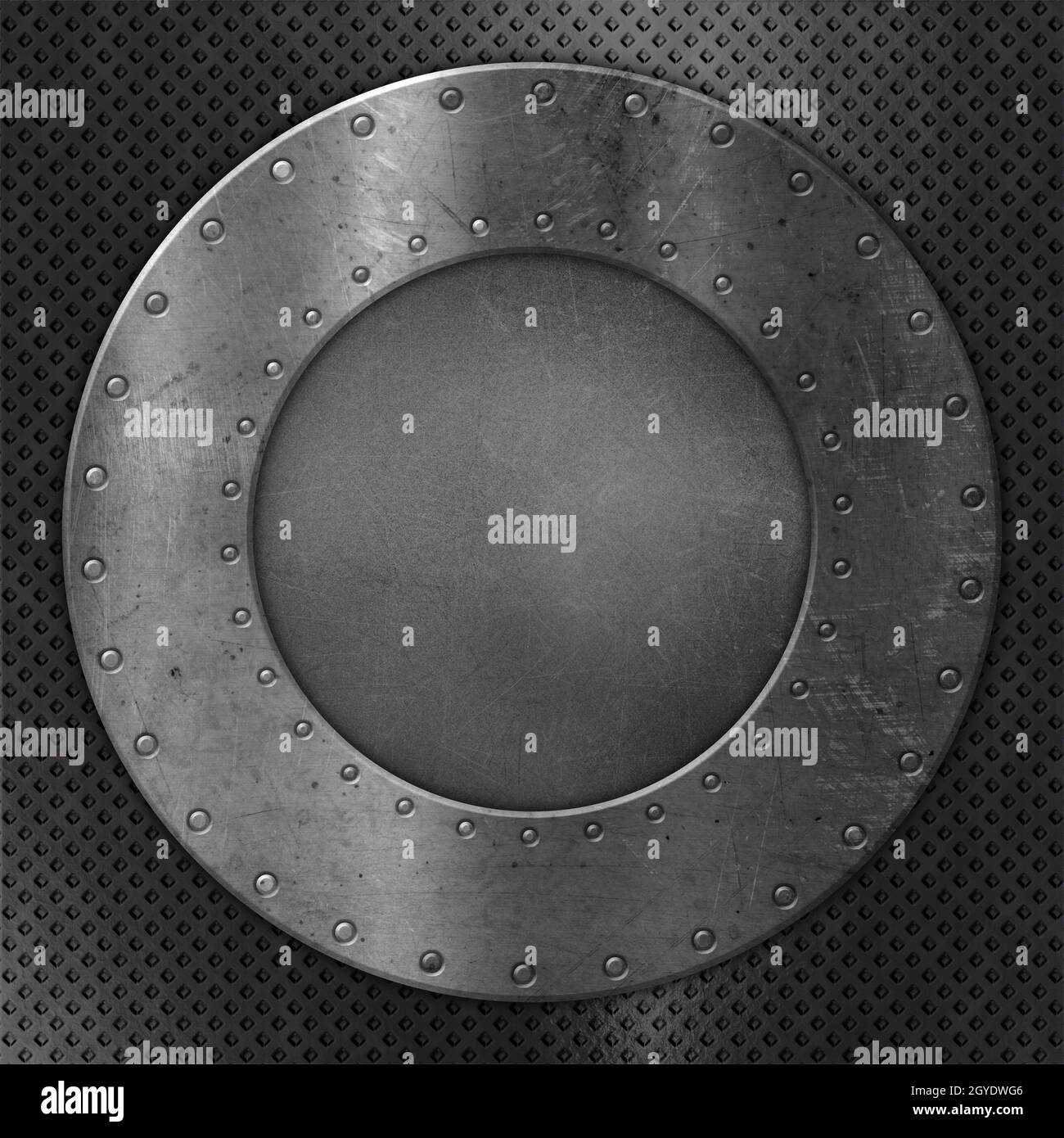 3D render of a metal plate design with rivets background Stock Photo