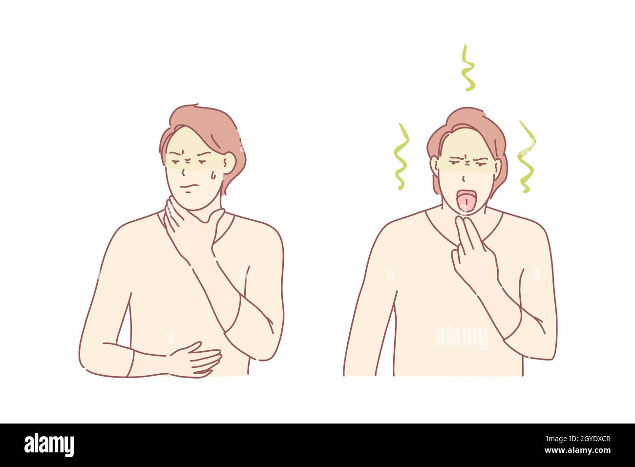 Nausea, queasiness, poisoning symptoms concept. Intoxication result