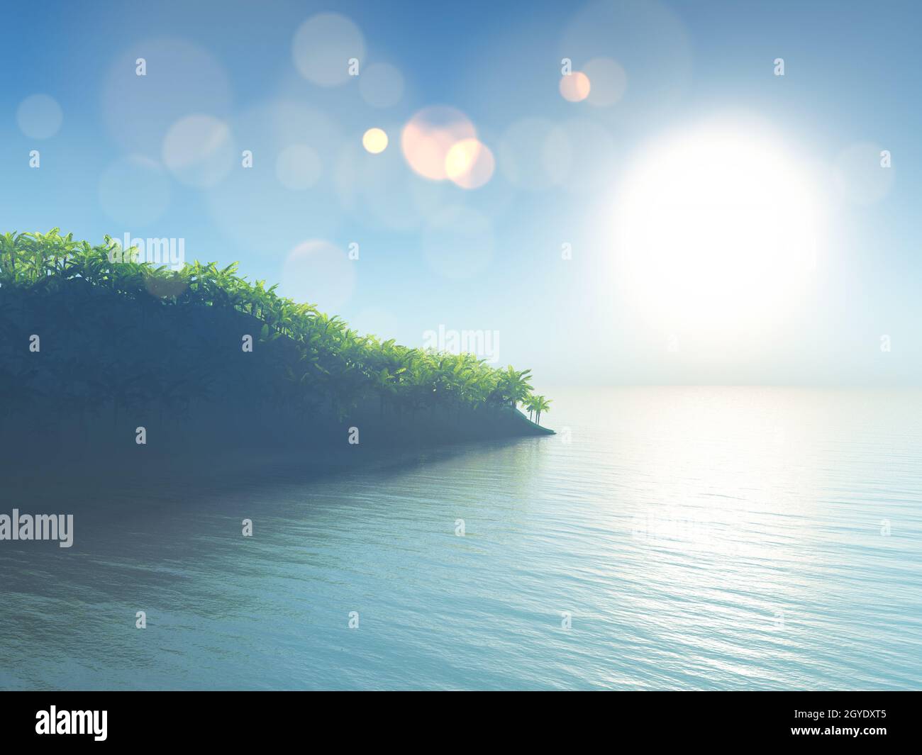 3D render of a tropical landscape with palm tree island Stock Photo - Alamy