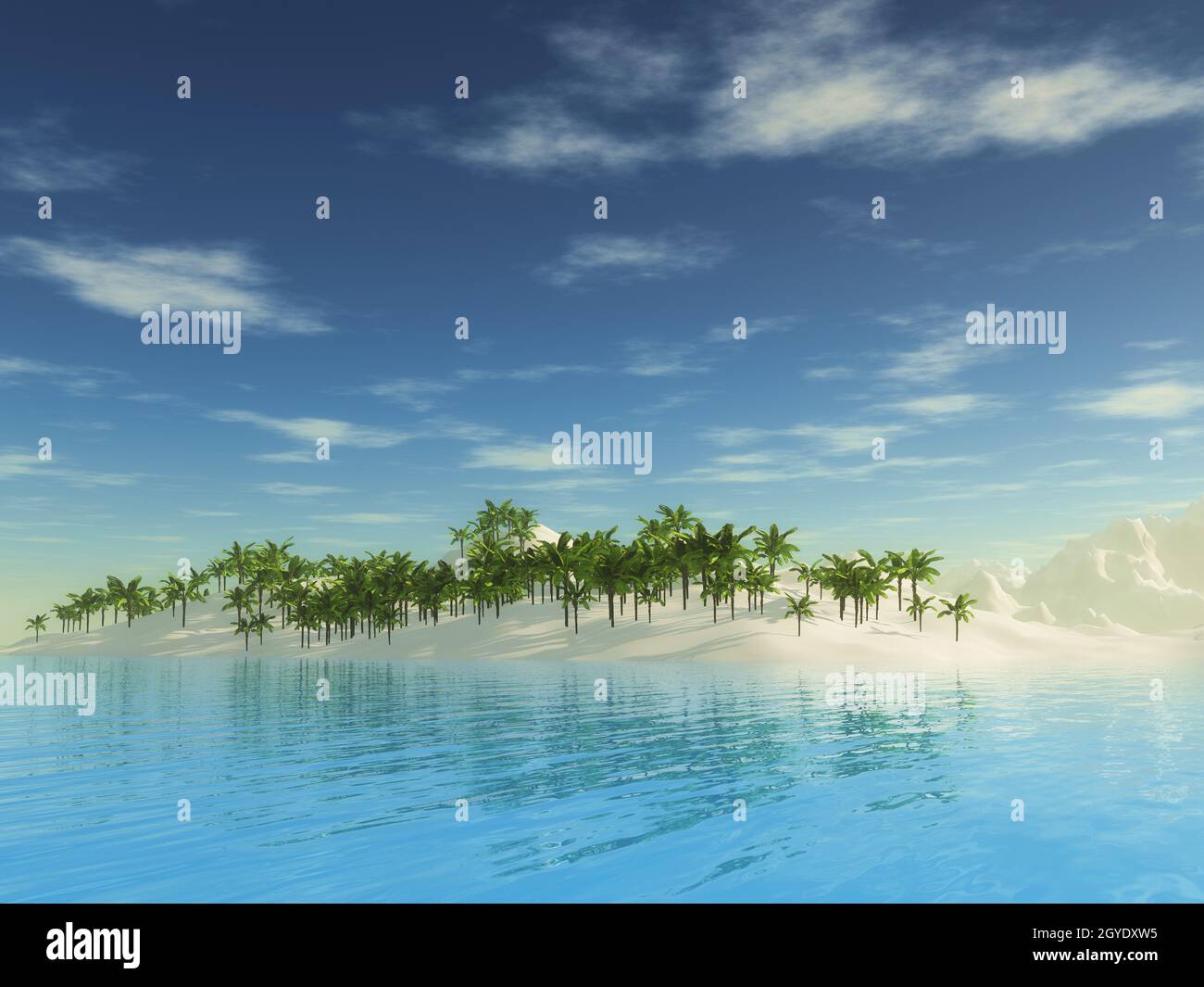 3D render of a tropical palm tree island landscape Stock Photo - Alamy