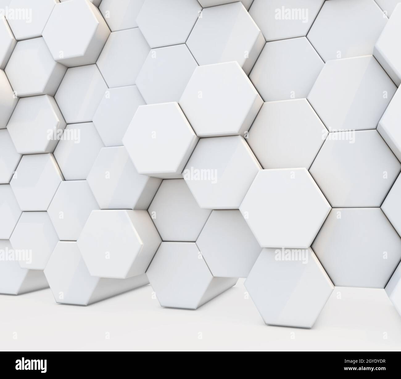 3D render of an abstract background with a wall of extruding hexagons ...