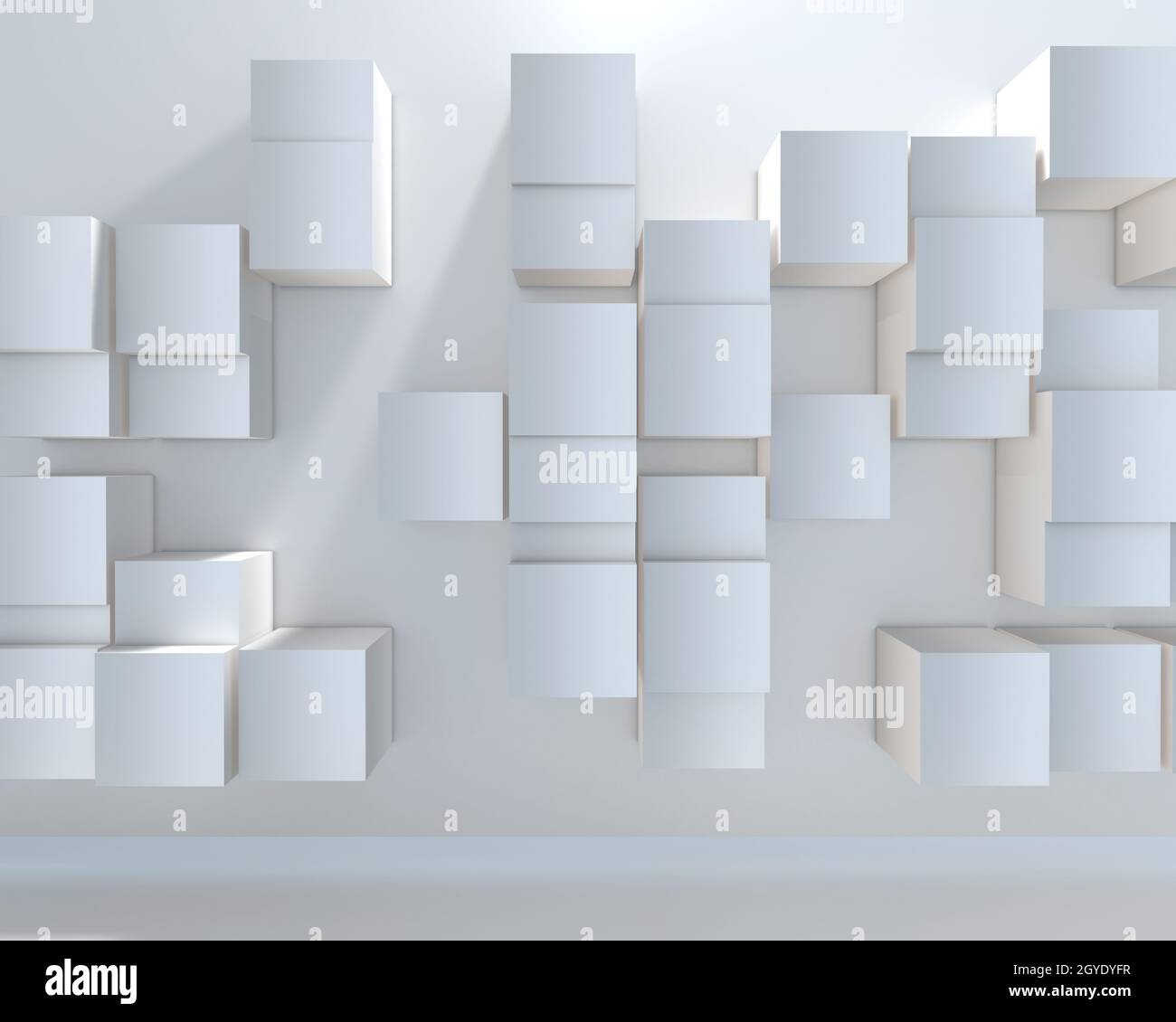 3D render of an abstract background with a wall of extruding cubes ...