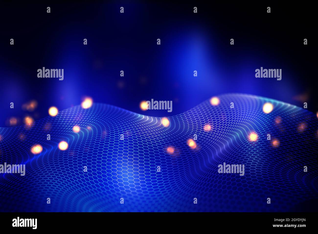 3D render of an abstract background with flowing hexagonal grid design ...