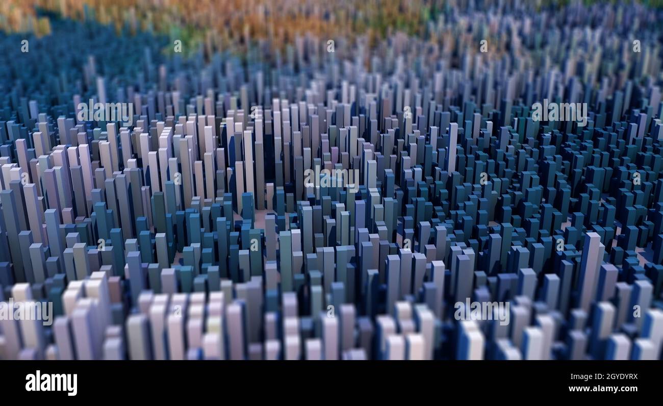 3D render of an abstract landscape of cubes with depth of field Stock ...