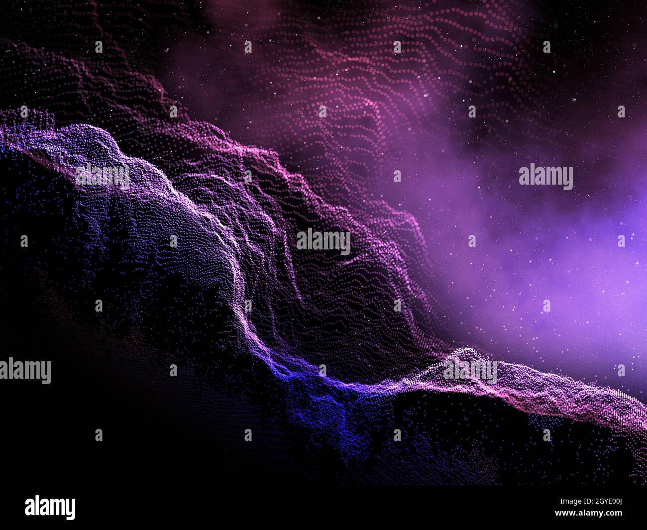 3D render of an abstract particle design on a space nebula background ...