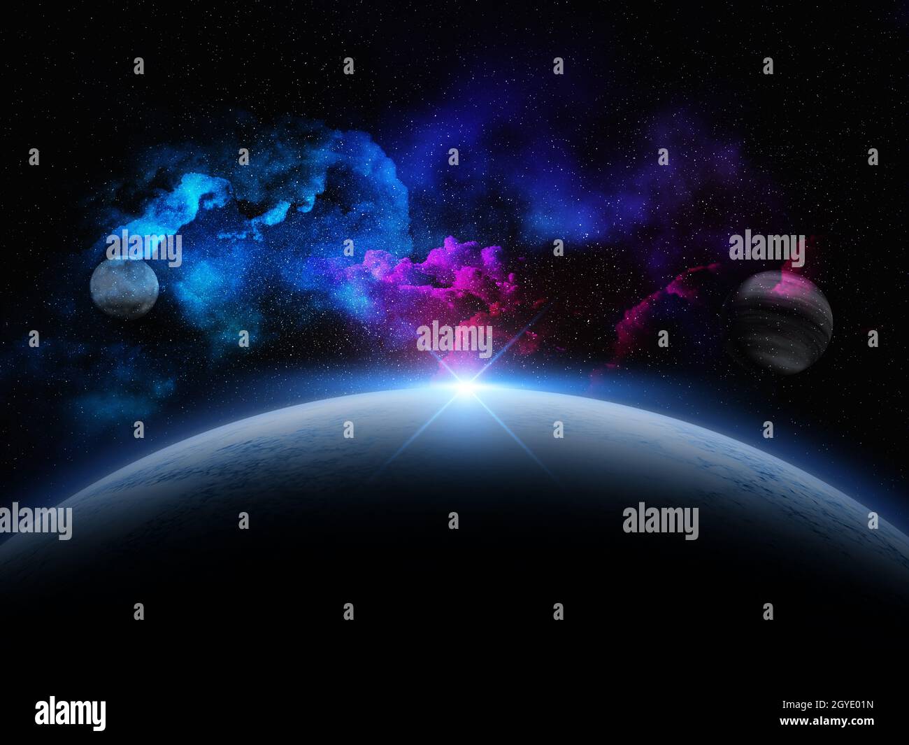 3D render of an abstract space scene with fictional planets Stock Photo ...