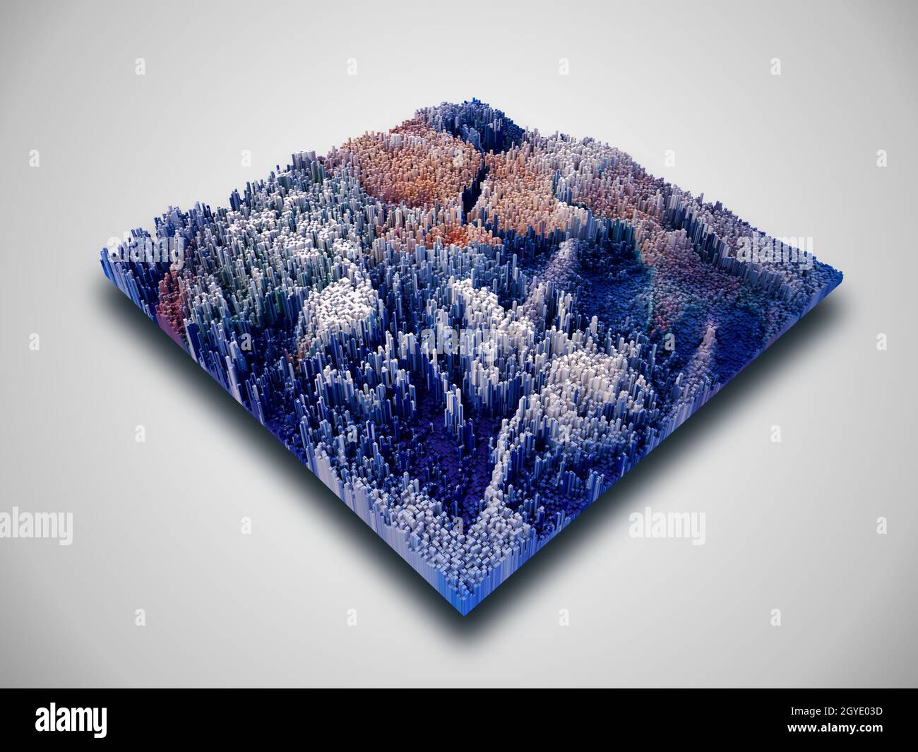 3D render of an isometric cube landscape with extruding blocks Stock ...