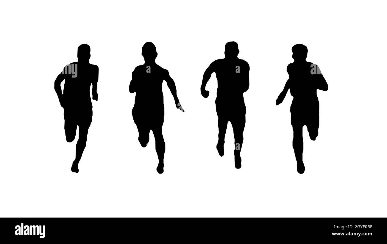 Athletic running black and white graphic silhouette illustration Stock