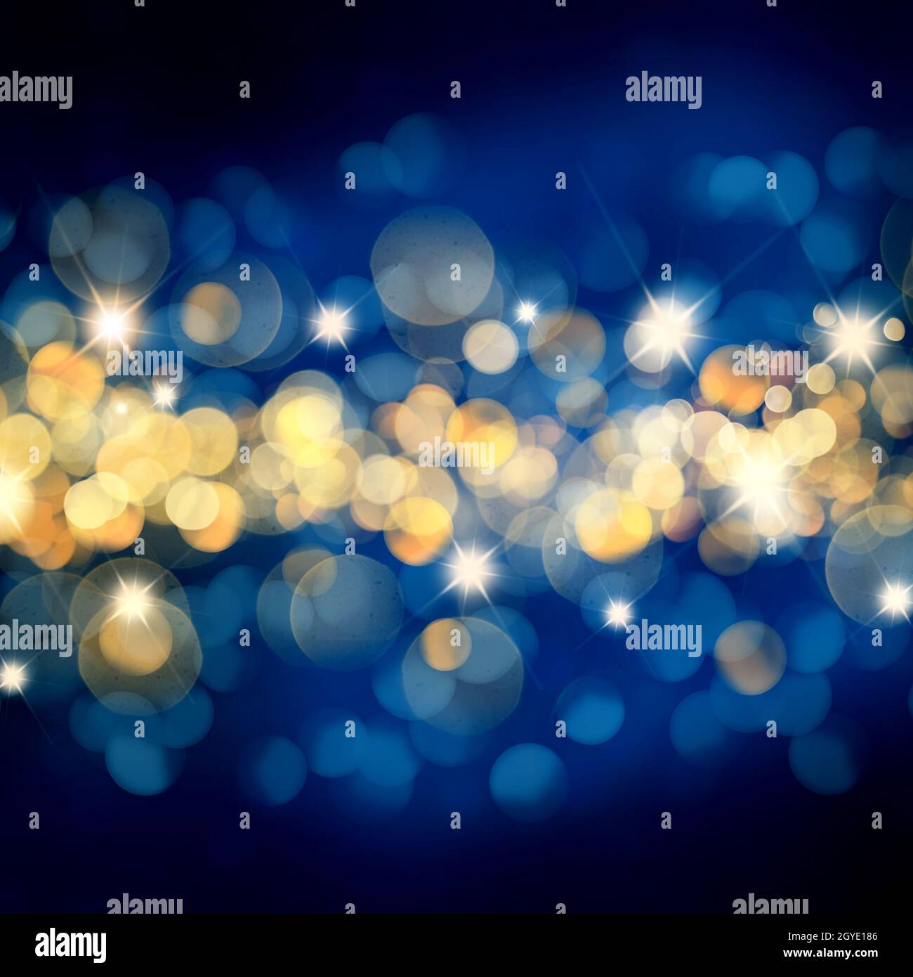 Blue and gold Christmas background with bokeh lights and stars Stock ...