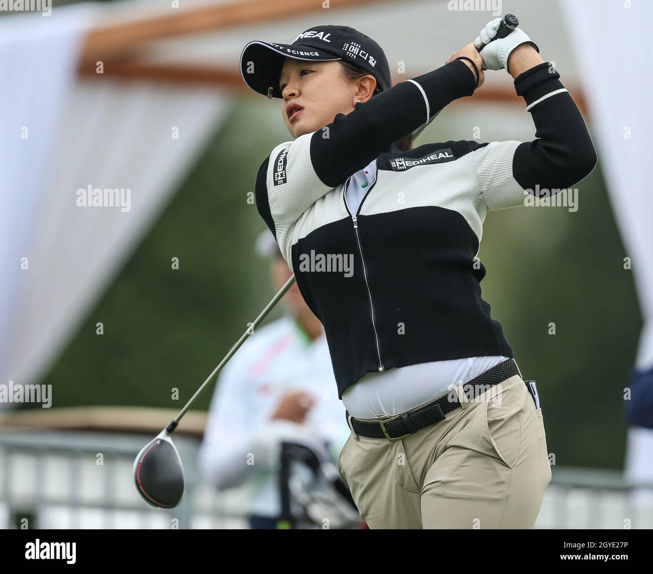 West Caldwell, NJ, USA. 7th Oct, 2021. Sei Young Kim of the Republic of Korea tees off during the first round of the LPGA Cognizant Founders Cup at the Mountain Ridge Golf Course in West Caldwell, NJ. Mike Langish/Cal Sport Media. Credit: csm/Alamy Live News Stock Photo