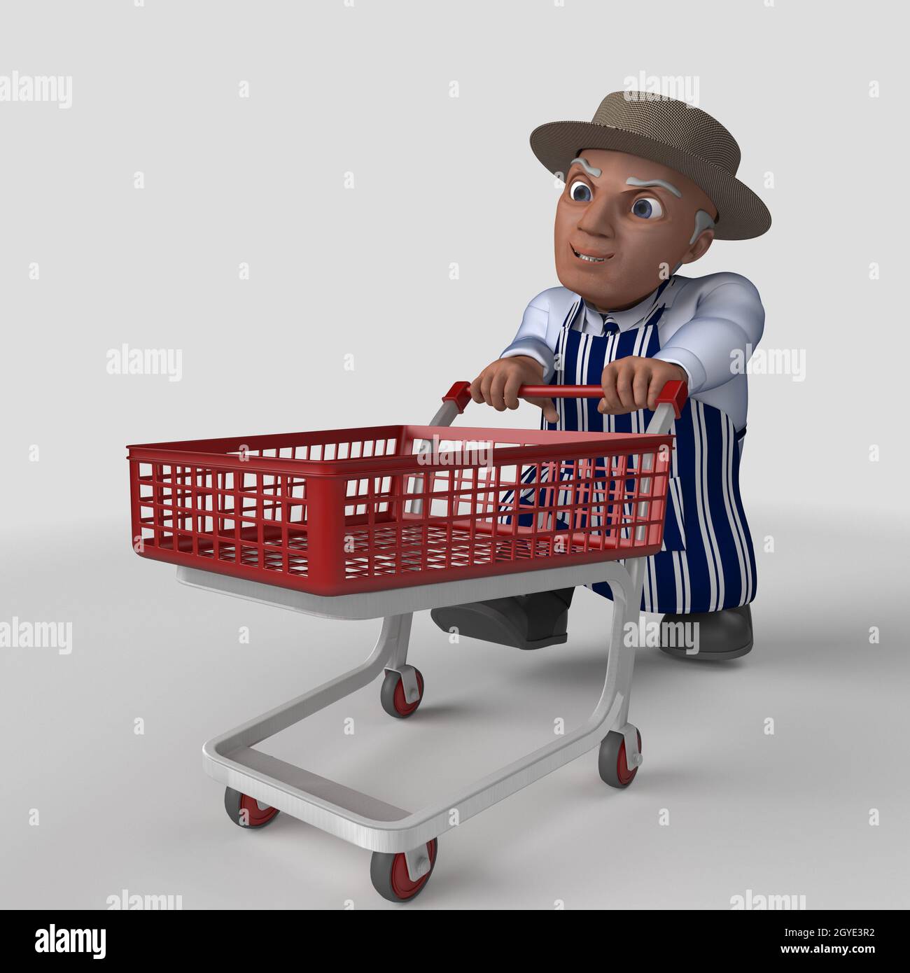 3D Render of Cartoon Butcher Character Stock Photo