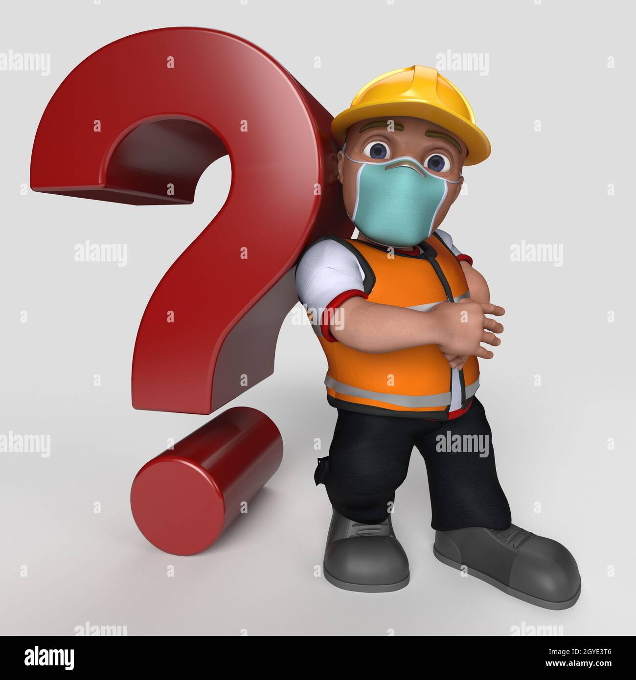 3D Render of Cartoon Builder Character in face mask Stock Photo - Alamy