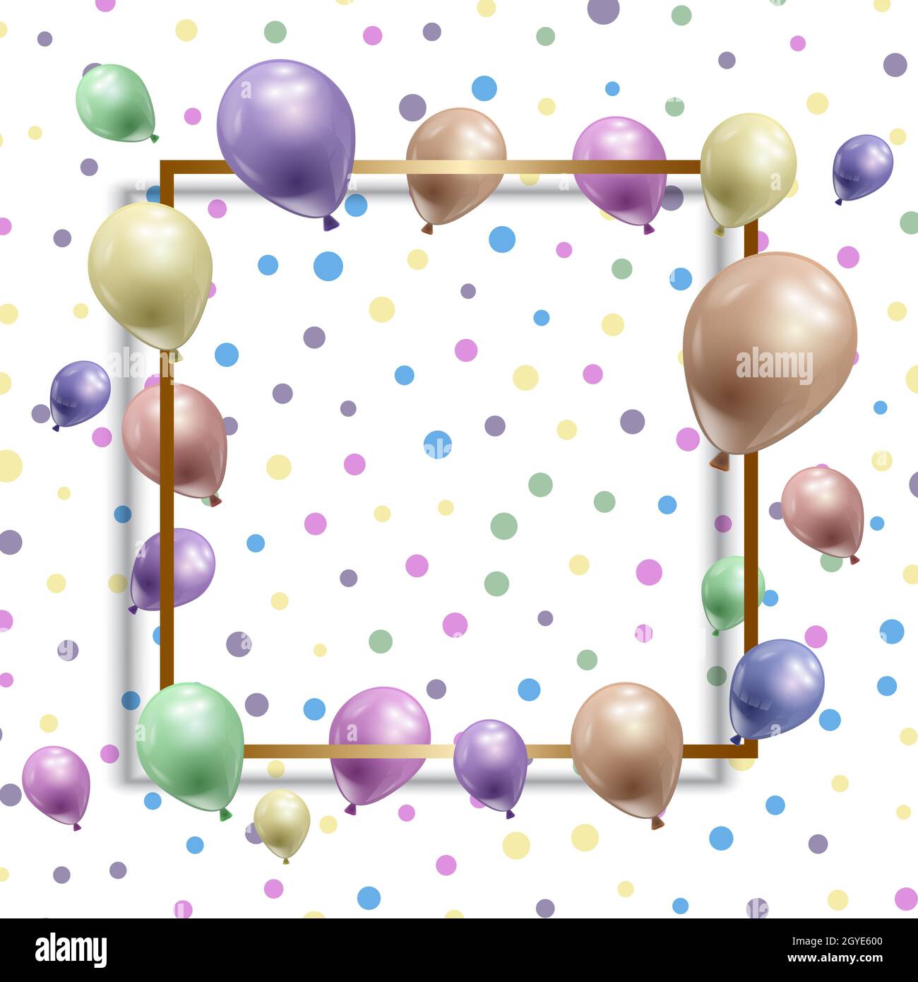 Birthday background with balloons with a frame on a spotted design