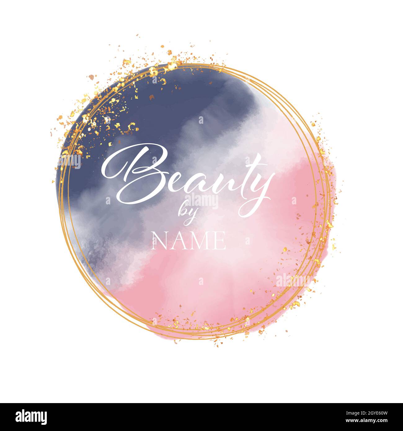 Beauty salon logo with a watercolour and gold glitter design Stock Photo