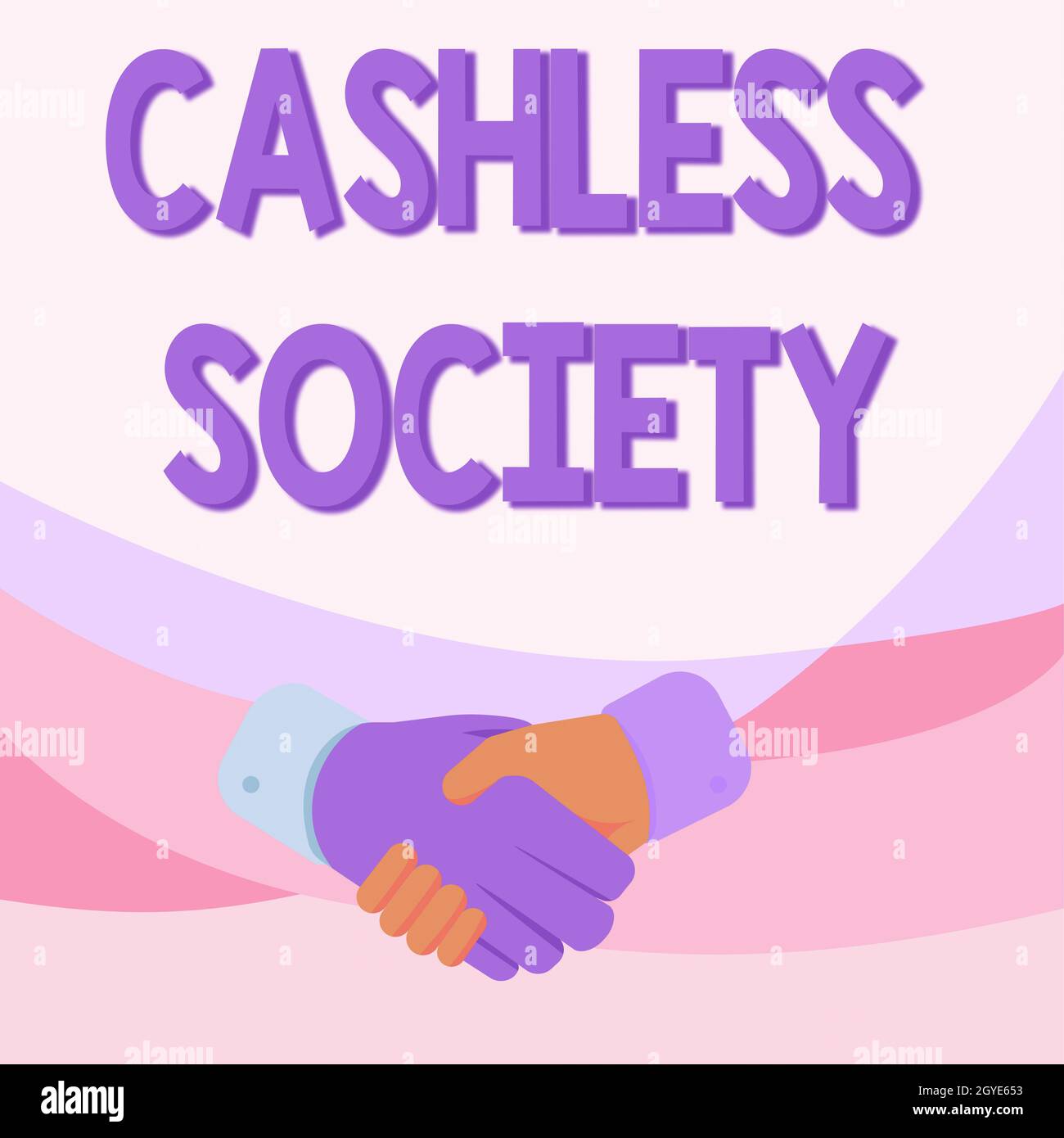 Text sign showing Cashless Society, Business showcase financial transactions are executed in electronic format Hands Drawing In Handshake Position Sho Stock Photo