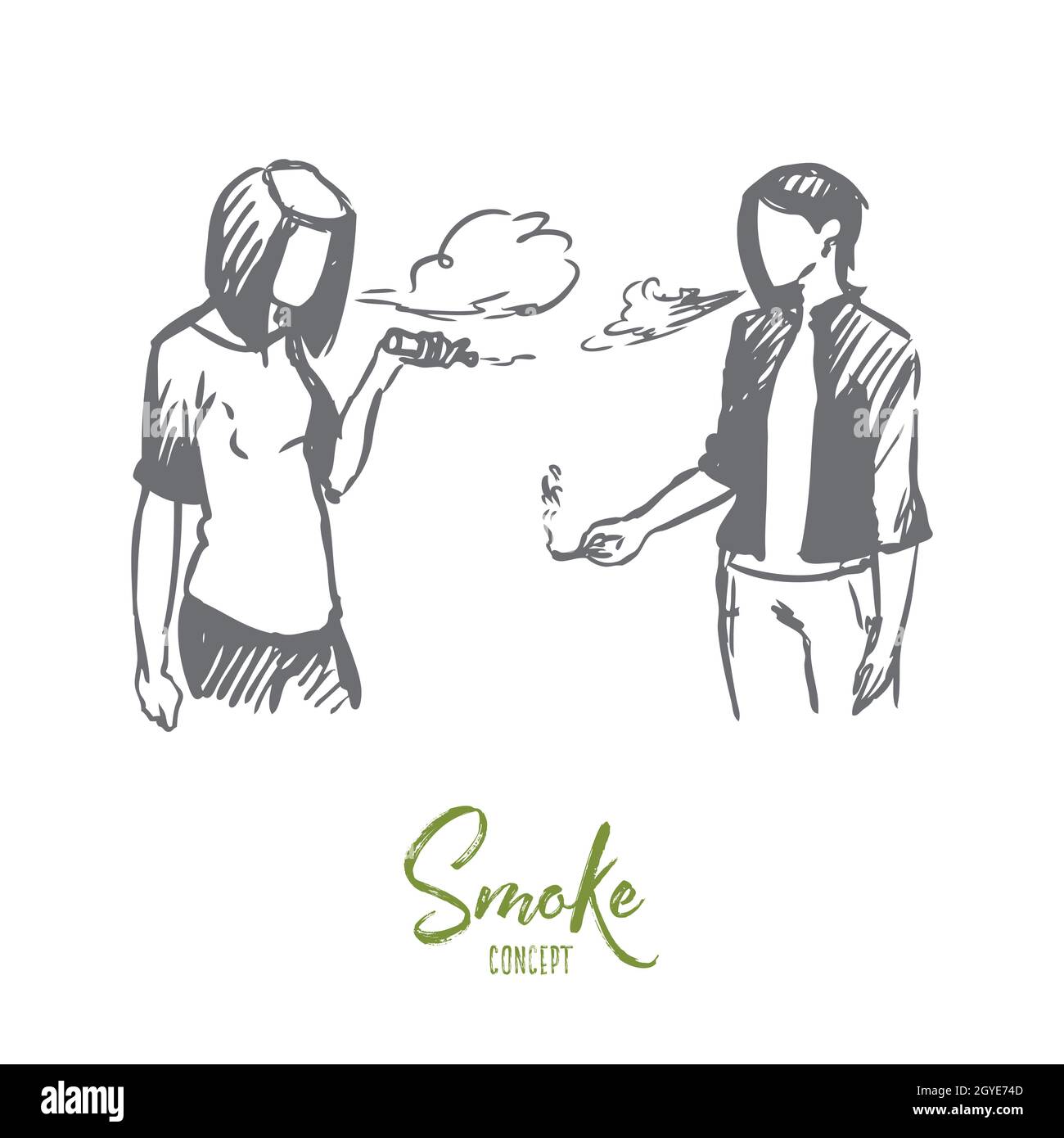 Vape, e-cigarette, girl, smoke concept. Hand drawn teenage girls vaping e- cigarettes image concept sketch. Isolated vector illustration Stock Photo -  Alamy