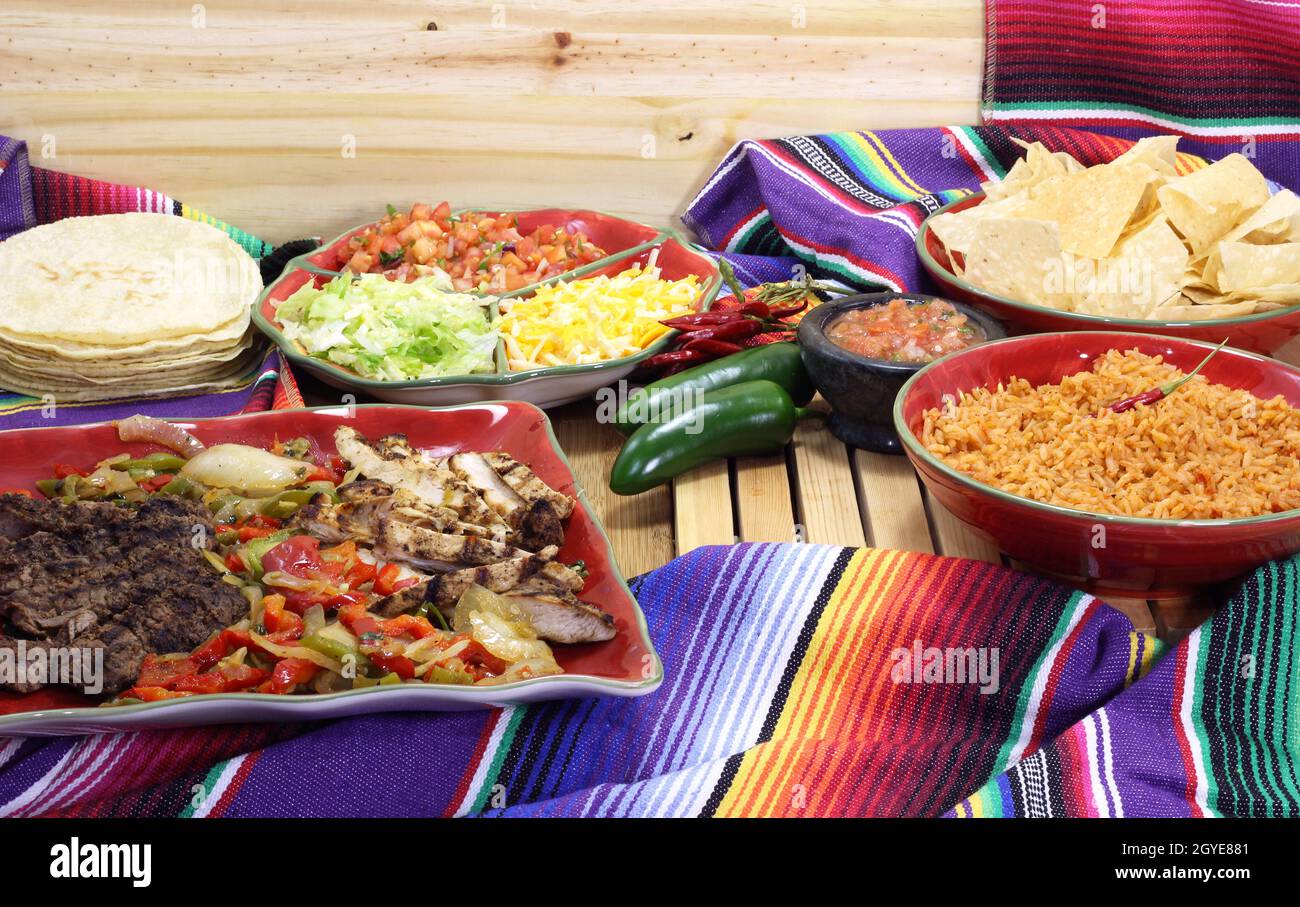 Fajita Dinner With Rice and Tortillas in Rustic Setting Stock Photo Alamy