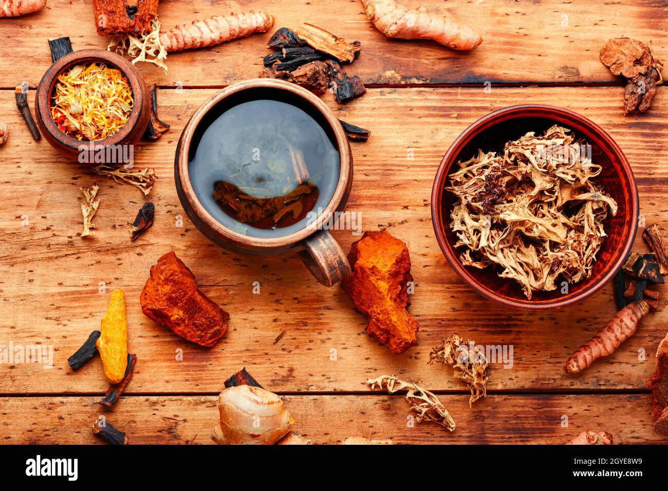 Herbal tea from medicinal herbs.Medicinal plants and roots in herbal