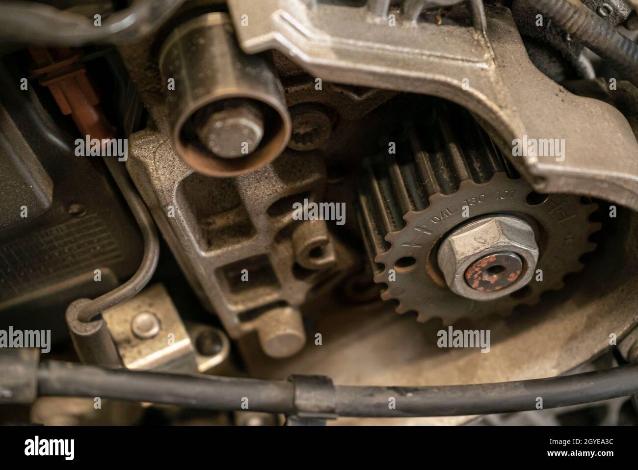 Pulley in the car engine Stock Photo Alamy