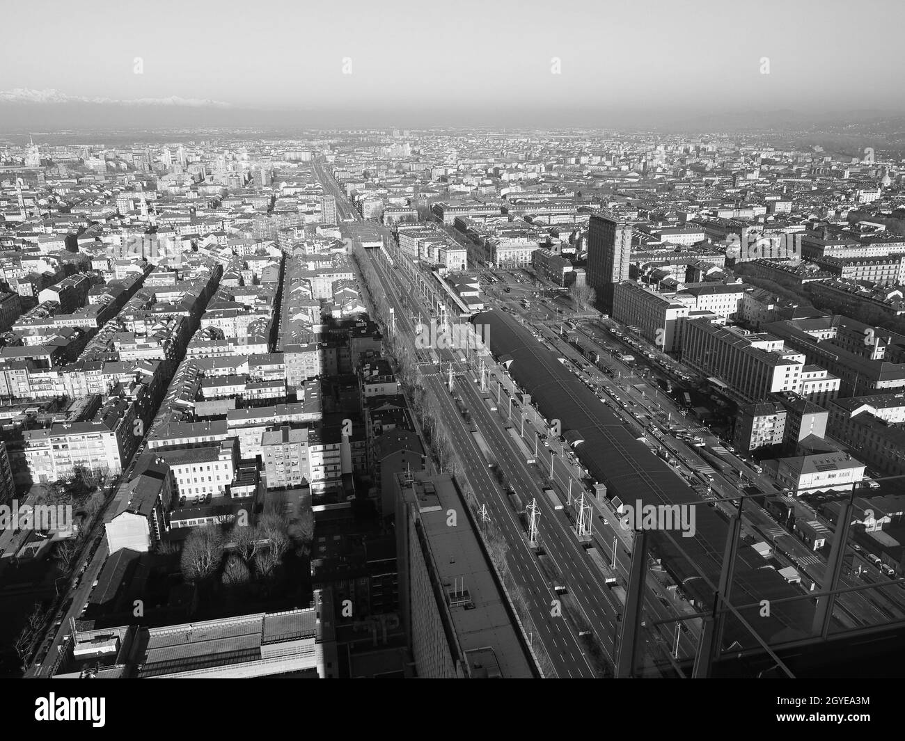 Aerial view of the city of Turin, Italy in black and white Stock Photo ...