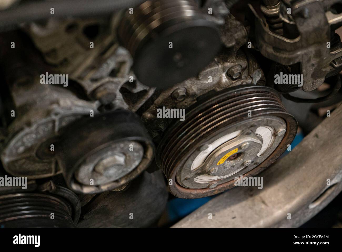 Pulley in the car engine Stock Photo Alamy