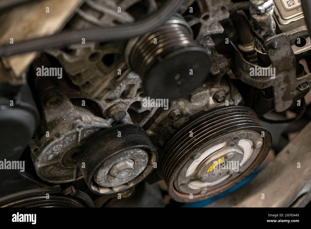 Pulley in the car engine Stock Photo Alamy