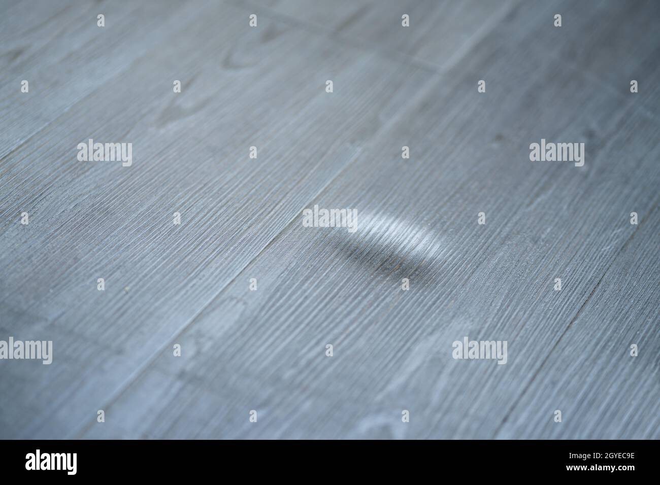 Damaged Wooden Floor. Laminate Scratch. Broken Vinyl Flooring Stock