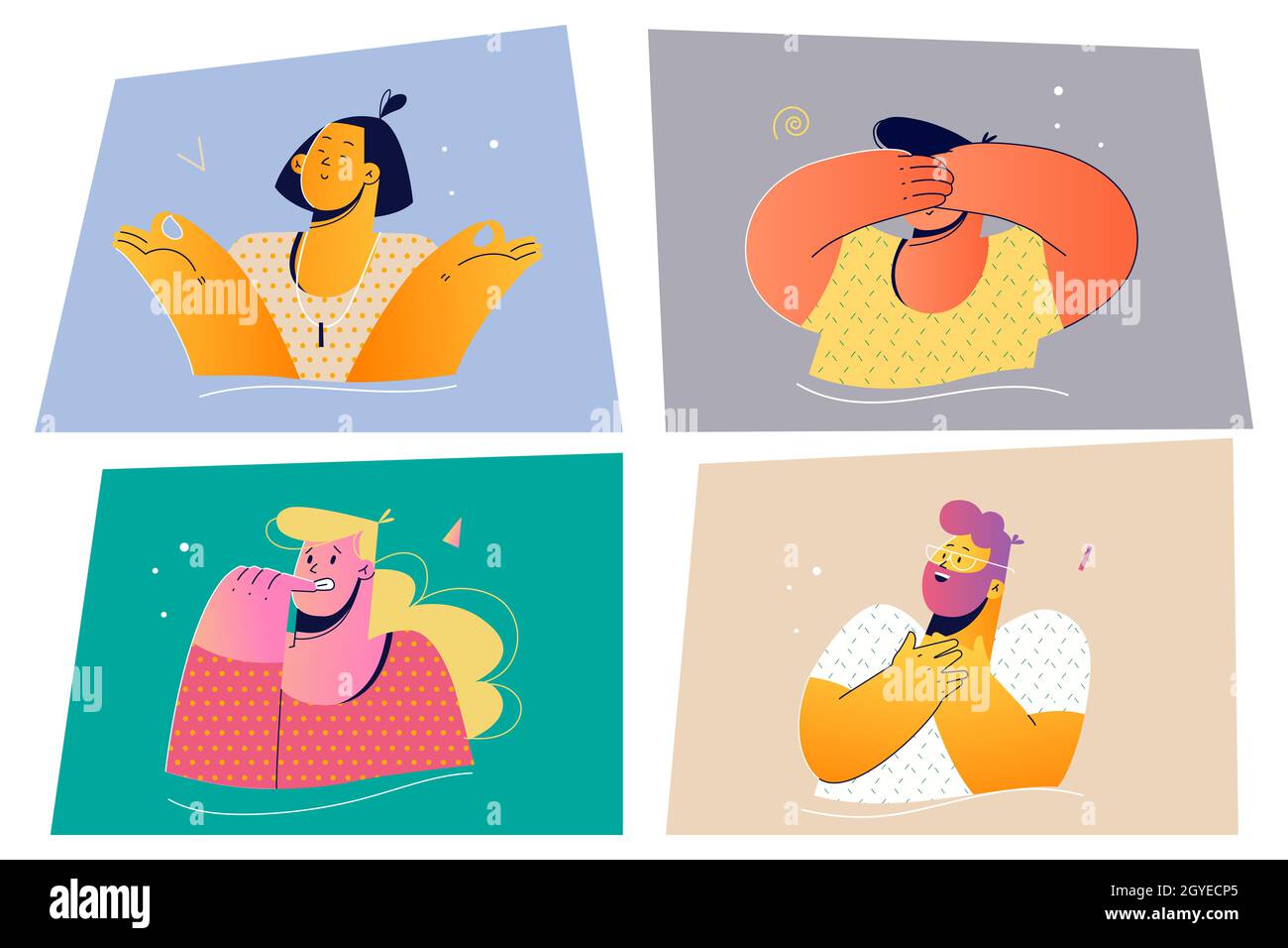 Emotion, face expression set concept. Positive and negative emotional people vector illustration for print. Collection of men women cartoon characters Stock Photo - Alamy Emotion, face expression set concept. Positive and negative emotional people vector illustration for print. Collection of men women cartoon characters Stock Photo - Alamy