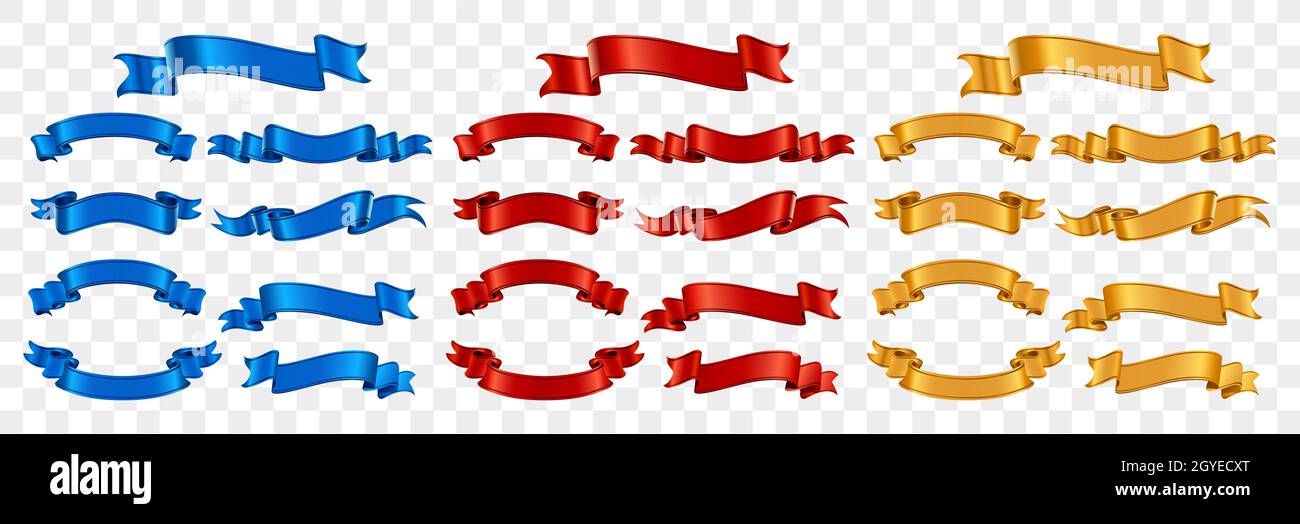 Realistic different color ribbons banners set. Illustration of realism ...