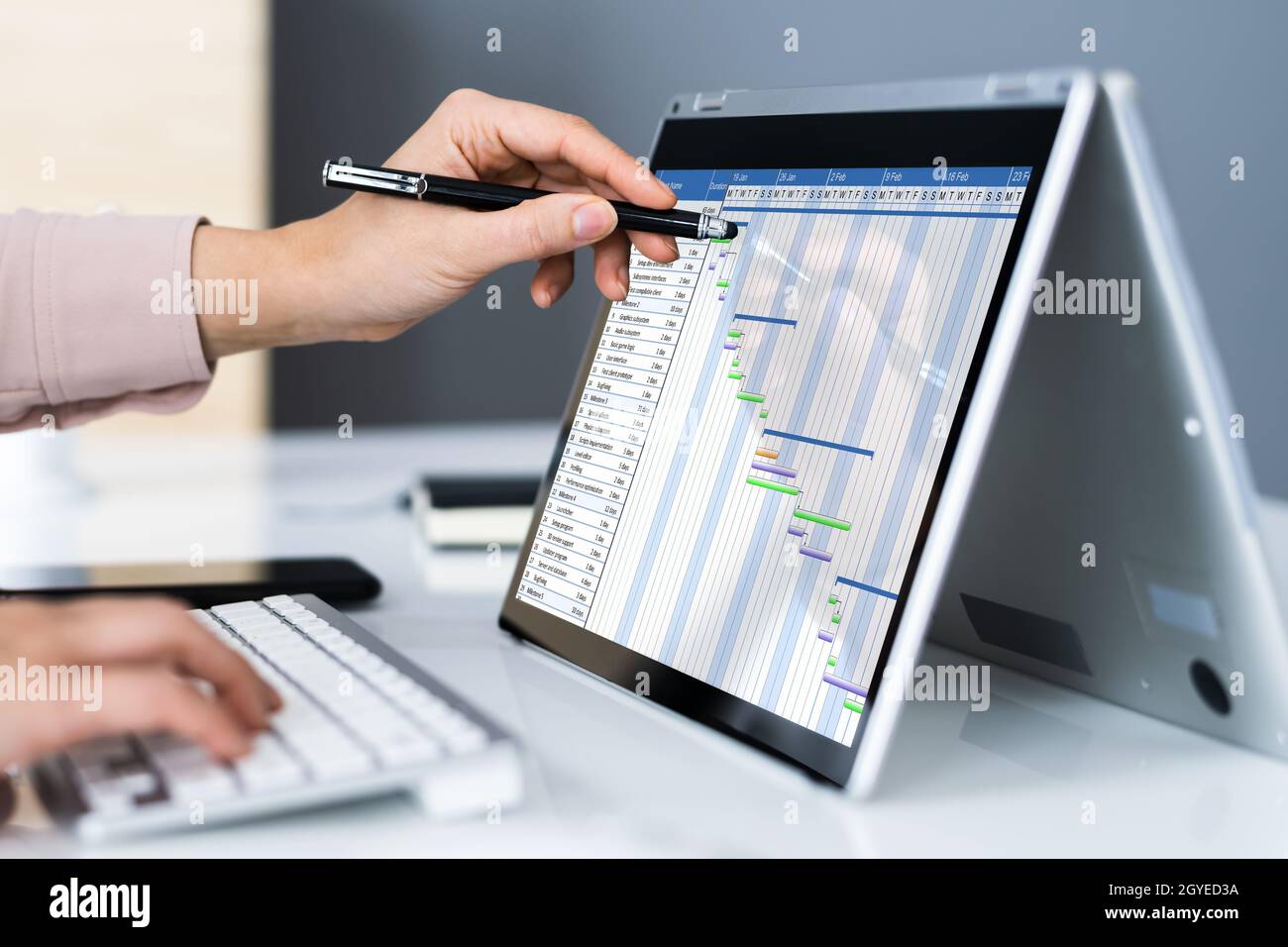 Gantt Project Control On Laptop. Digital Agenda Stock Photo
