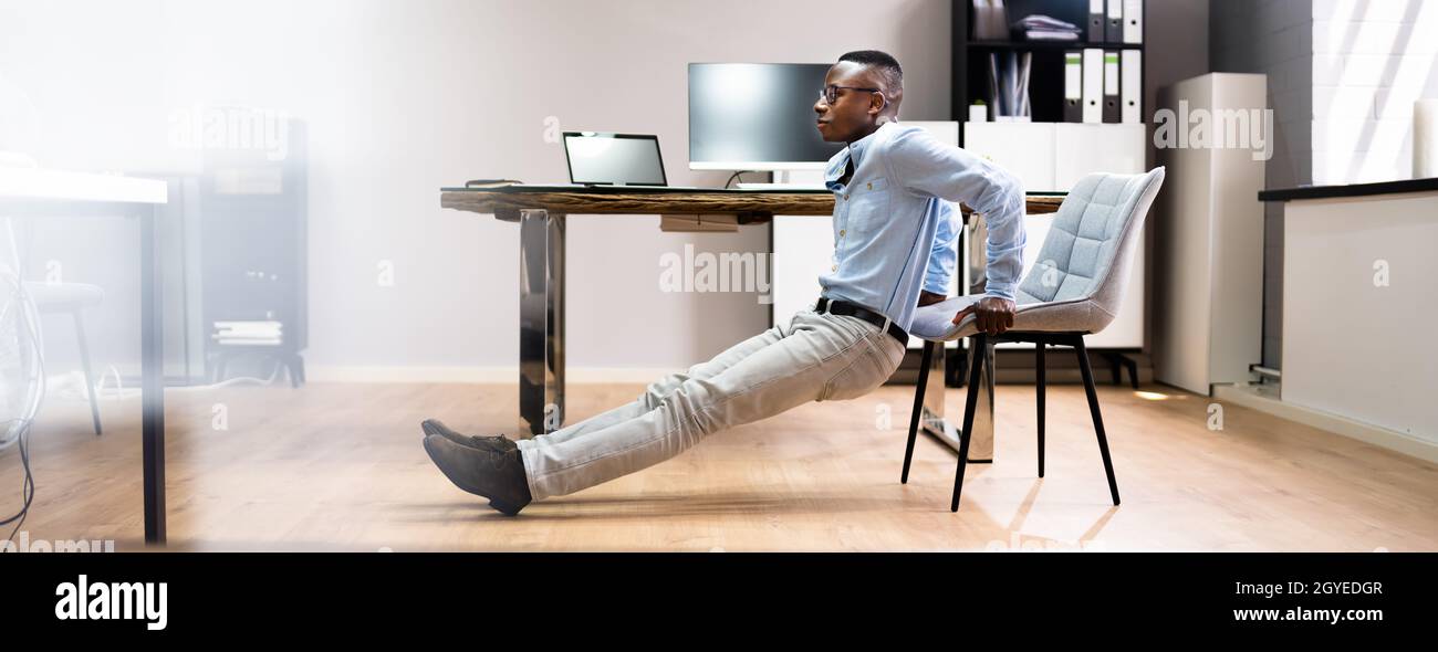 Triceps Dip Exercise Workout Using Office Chair Stock Photo Alamy